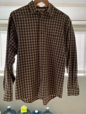 REI Men's Long Sleeve Button-Up Shirt Size M Color Green/Brown Plaid